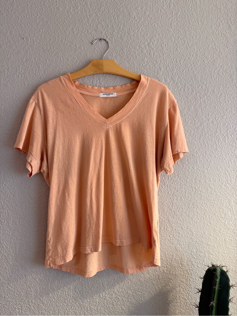 perfectwhitetee Hendrix Peach V-Neck Short Sleeve Tee